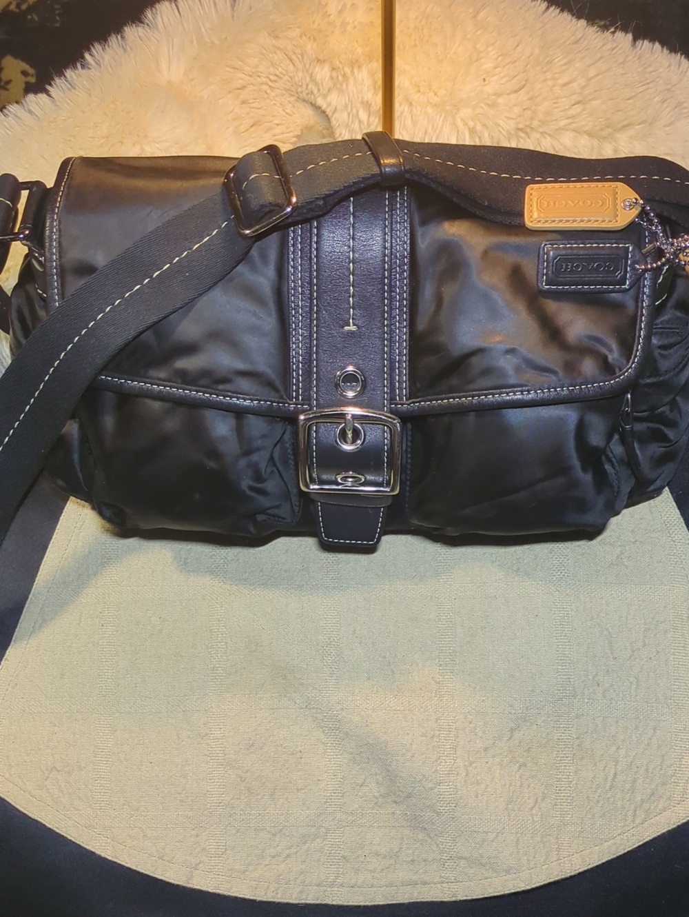 Vintage Y2K Coach Soho Hamptons Nylon Flap Messenger Bag W/ Leather Trim $125
